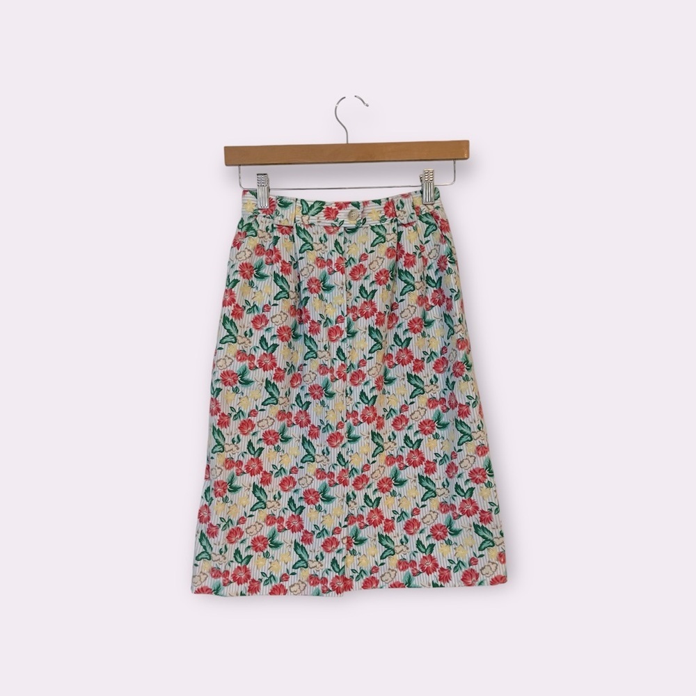 Vintage Pendleton | Floral & Striped Pencil Skirt XS Boho Retro 80s 90s